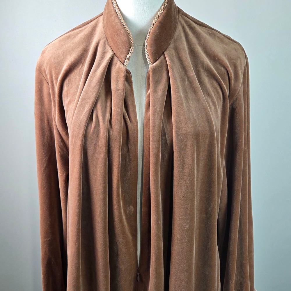 Diamond Tea Robe Women Medium Nutmeg Like New Velvet Zip Front Long Loungewear